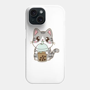 Cute Cat Drinking Boba Milk Phone Case