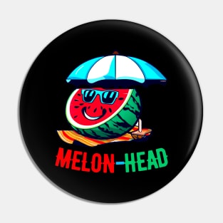 Melon-Head Funny A smiling slice of watermelon on a beach towel with sunglasses Pin