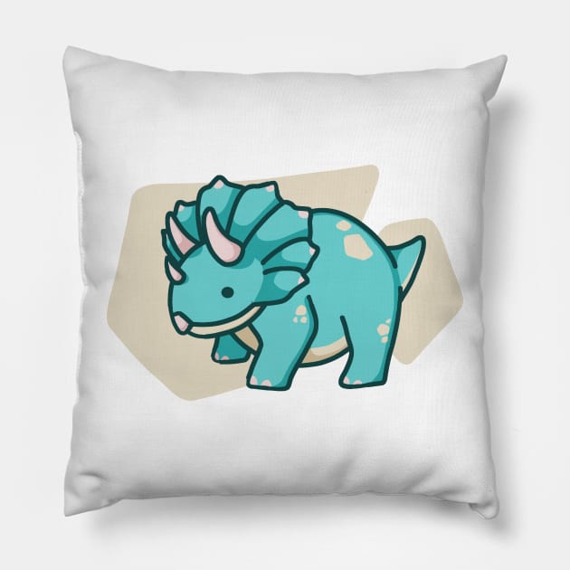 Cute chubby blue dinosaur, dino, triceratops Pillow by hugadino