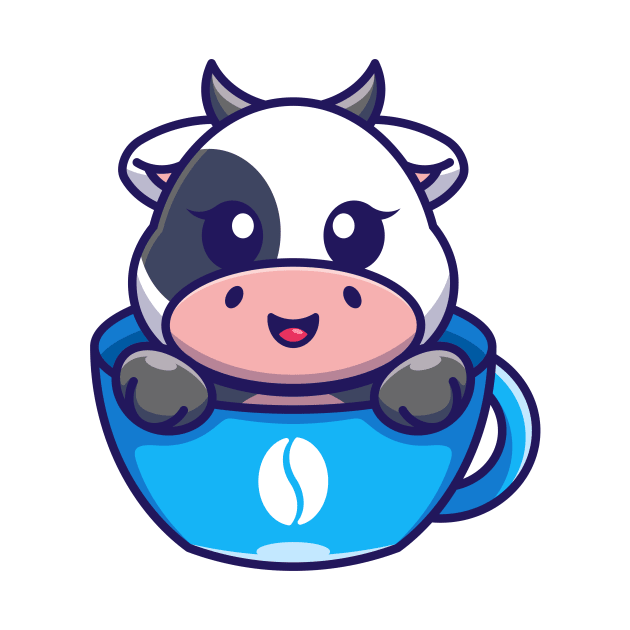 Cute cow on cup coffee cartoon by Wawadzgnstuff