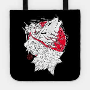 Japanese wolf, iris and peony Tote