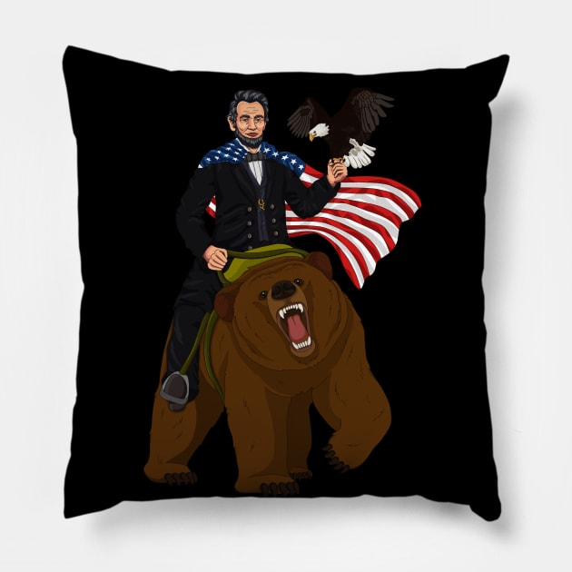 Abe Lincoln On a Bear 4 th of july Merica Pillow by HamilcArt