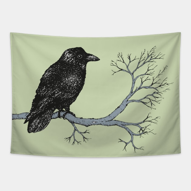 Raven pen drawing Tapestry by Bwiselizzy