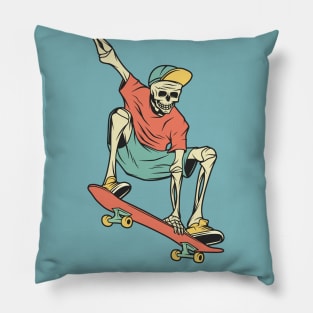 Retro Skater Skeleton Pillow