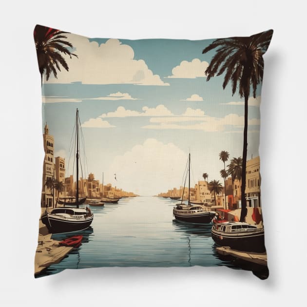 Damietta Egypt Vintage Poster Tourism Pillow by TravelersGems