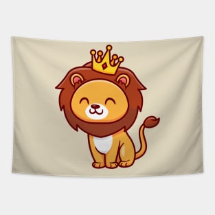 Cute Lion King Sitting Cartoon Tapestry