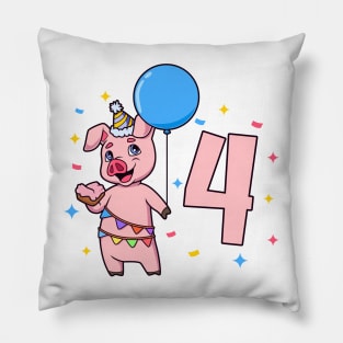 I am 4 with pig - kids birthday 4 years old Pillow