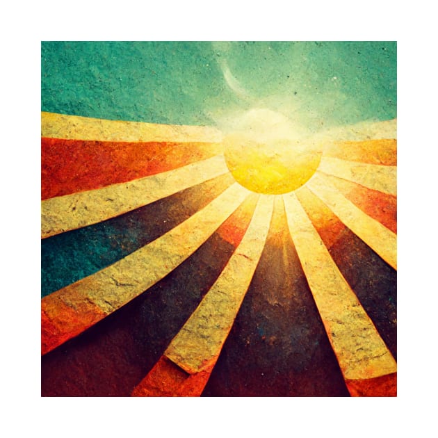 Sunshine, rainbow graphic with funky rays in yellow and orange. by Liana Campbell