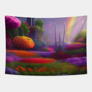 Rainbow in Floral Garden Tapestry