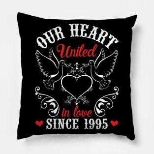 Husband Wife Our Heart United In Love Since 1995 Happy Wedding Married 25 Years Anniversary Pillow