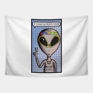 Hippie Alien Come in Peace Funny Tapestry