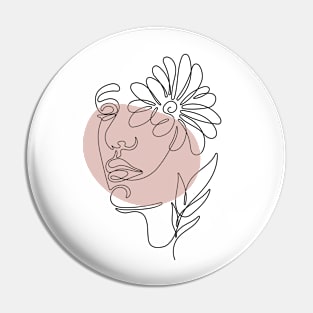 one line art female face  with flowers Pin