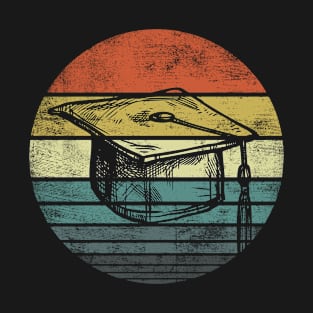 Graduation Hat Retro Vintage Sunset Graphic T-Shirt