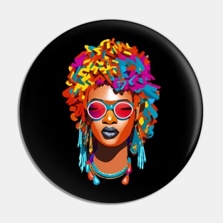 Afro woman with sunglasses, colorful pop art Pin