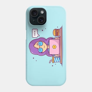 Woman Operating Laptop With Burger And Soft Drink And speech Bubble Cartoon Phone Case