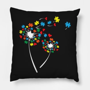 Autism Puzzle Pieces Dandelion Flower Cute Awareness Pillow