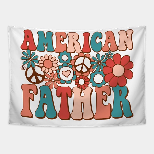 Retro Groovy American Father Matching Family 4th of July Tapestry by BramCrye