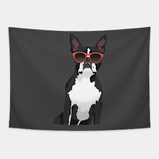 Cool Hipster Black and White Boston Terrier T-Shirt for Dog Lovers Tapestry