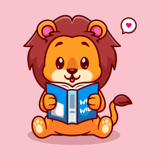 Cute Baby Lion Reading Book Cartoon T-Shirt