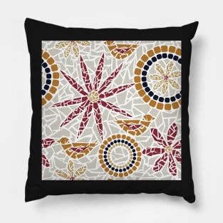 Mosaic Art - Birds and Flowers - Burgandy Beige Rust Patten Pillow