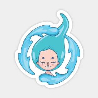 Stylized girl depicting the water element Magnet