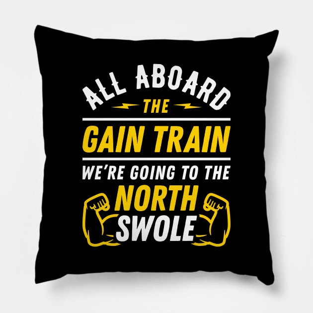 All Aboard The Gain Train We're Going To The North Swole Biceps Flex (Funny Christmas Gym Pun) Pillow by brogressproject