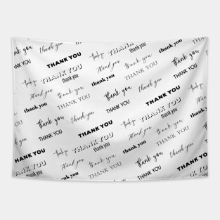 Thank you text pattern black and white typography script Tapestry