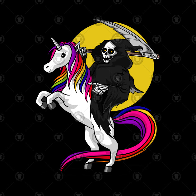 Grim Reaper Death Riding Unicorn Funny Halloween