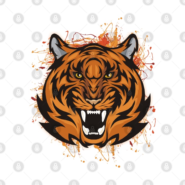 Orange Fearless Tiger Head by Pixels Pantry