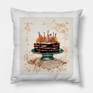 Caramel Pear and Gingerbread Cake Cottagecore Art Watercolor Pillow