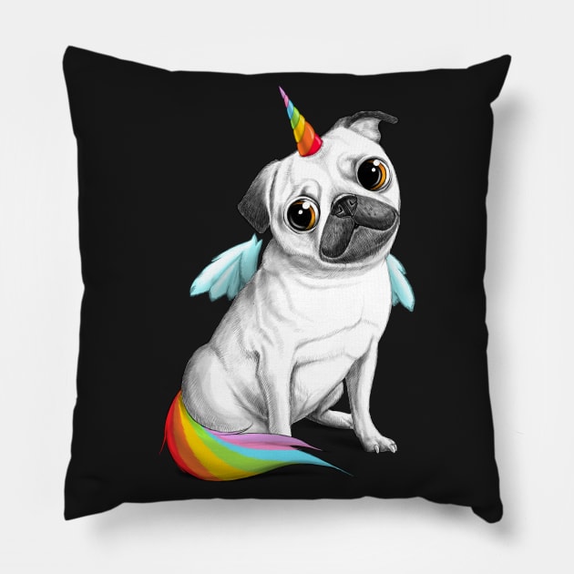 Pug unicorn Pillow by NikKor