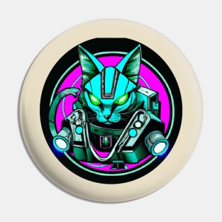 Evil Neon Cat Robot Pin