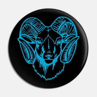 Mascot Head of a Ram (Drawing - Illustration) Iris Blue Pin