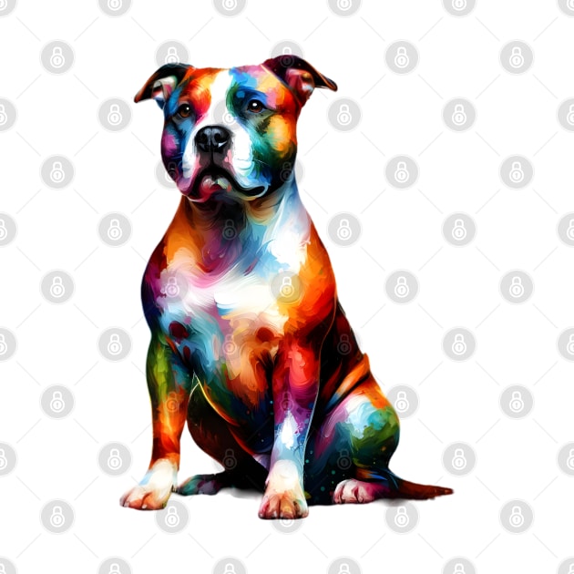 Expressive American Staffordshire Terrier in Colorful Splash Art by ArtRUs