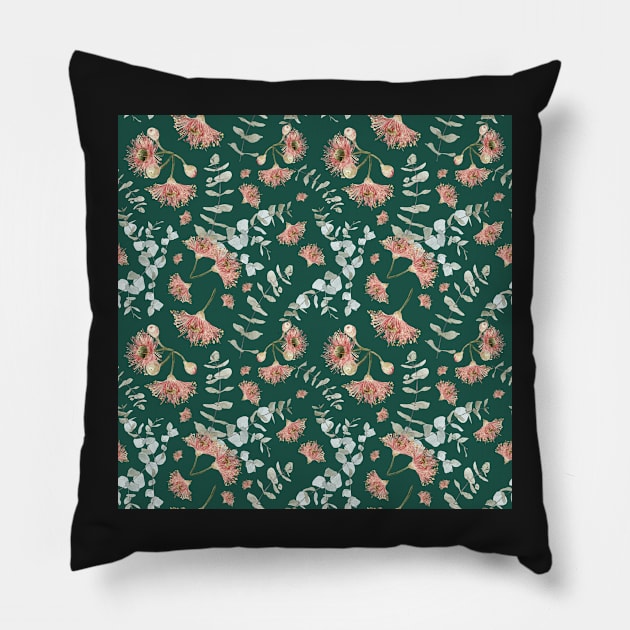 Australian Native Flowers - Eucalyptus and Gumnuts Pillow by annaleebeer