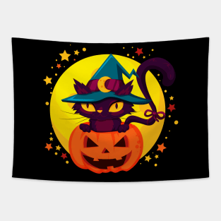 Pumpkin Cat Halloween Tapestry