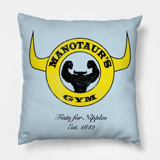 Vintage Manotaur's Gym Pillow by StephenMakesStuff