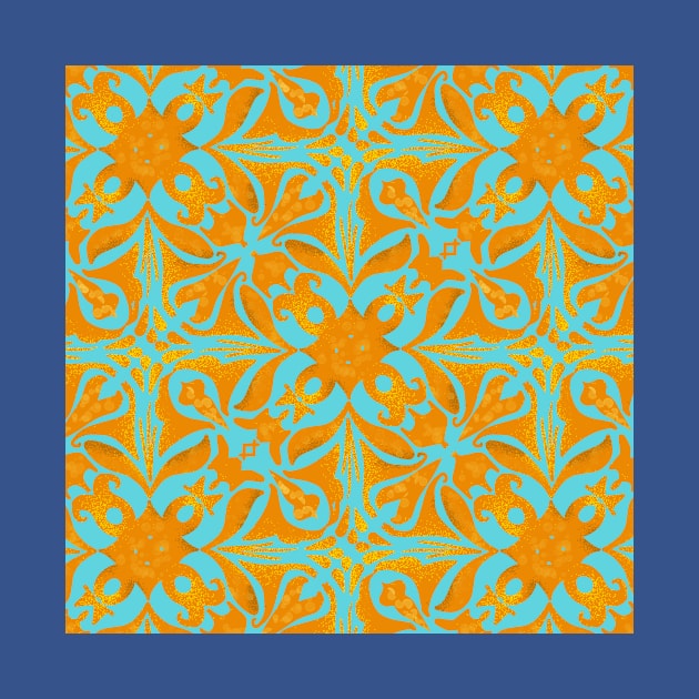 Yellow ornament on blue background by maryglu