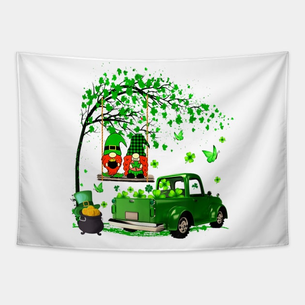 Green Gnomes Truck Shamrock Happy Saint Patrick's Day Shirt Tapestry by Krysta Clothing