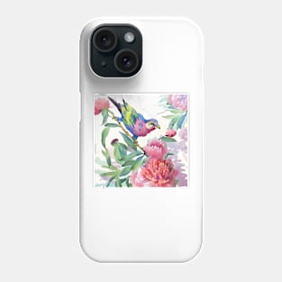 Grumpy bird and peonies Phone Case