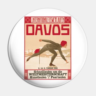 Davos, Switzerland: 1908 Speed Skating World Championship - Vintage Swiss Poster Pin