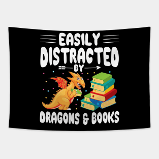 Cute Book Reader Easily Distracted by Dragons and Books Tapestry