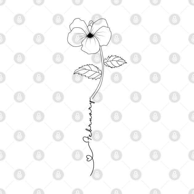 Minimalist Boho Line Art Drawing Violet Febuary Birth Flower by Tina