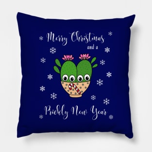 Merry Christmas And A Prickly New Year - Cacti Couple In Christmas Candy Cane Bowl Pillow