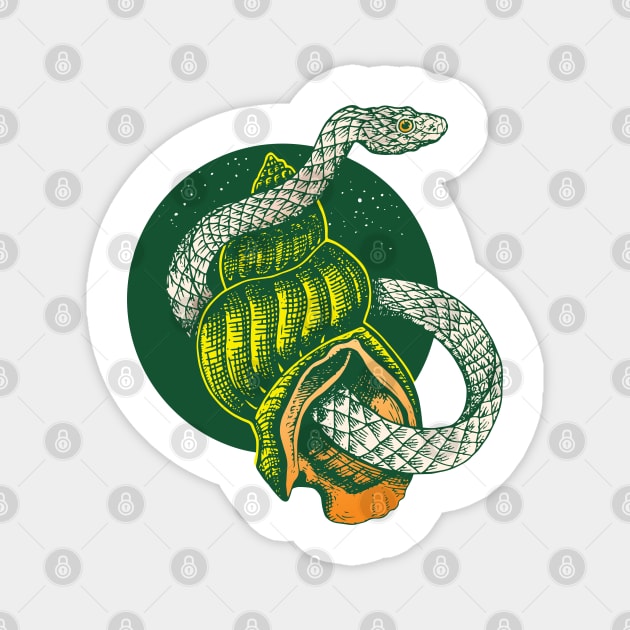 Green Snake and Shell View Magnet by romulofq