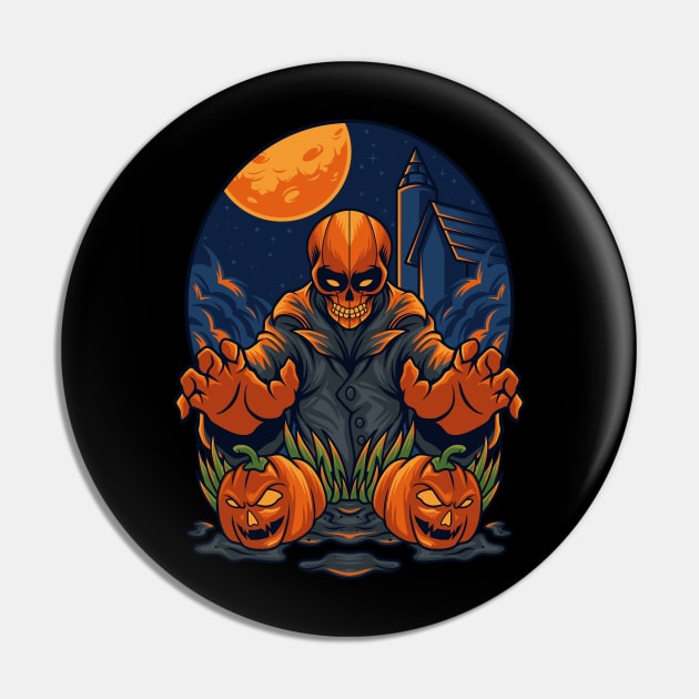 Pumpkin Skelleton Halloween Design Pin by SDxDesigns