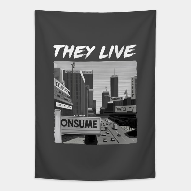 They Live Illustration by Burro Tapestry by burrotees