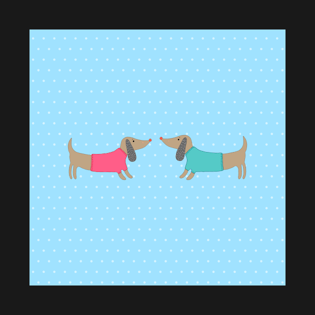 Cute dogs in love with dots in blue background by bigmoments