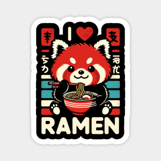 I Love Ramen - Kawaii Cute Red Panda - Retro Graphic Magnet