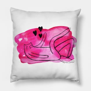 Pink Long Leggy Love Cat Watercolor Pillow